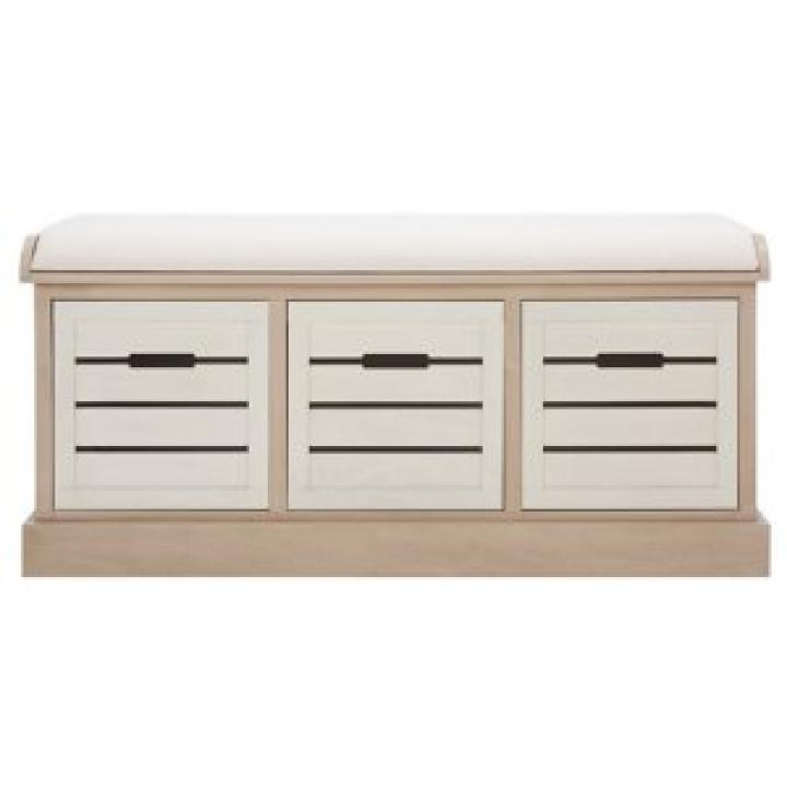 Tan Wood Zella Upholstered Storage Bench