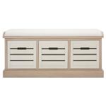 Tan Wood Zella Upholstered Storage Bench