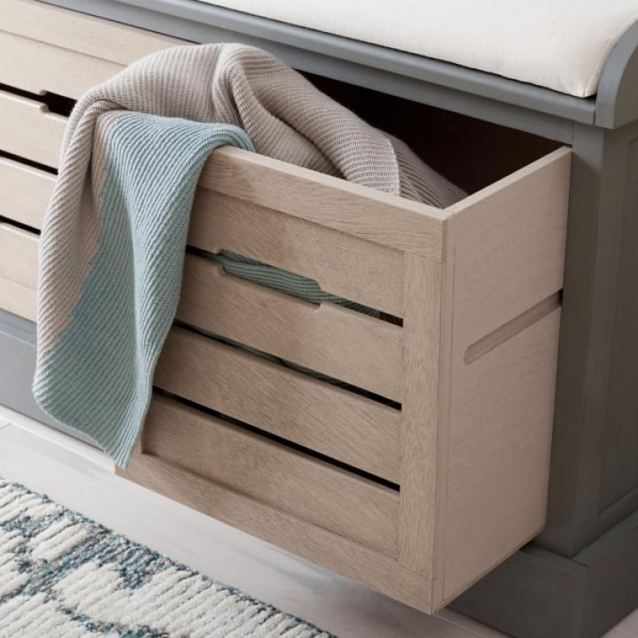 Gray Wood Zella Upholstered Storage Bench