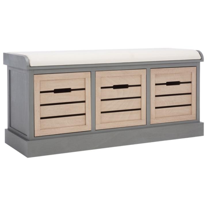 Gray Wood Zella Upholstered Storage Bench