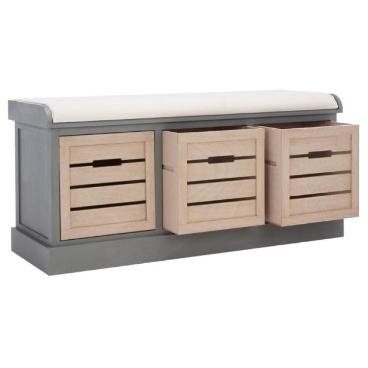 Gray Wood Zella Upholstered Storage Bench