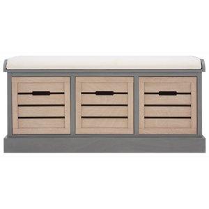 Gray Wood Zella Upholstered Storage Bench