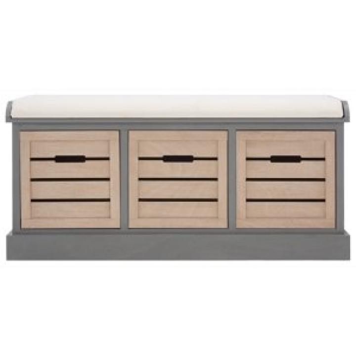 Gray Wood Zella Upholstered Storage Bench