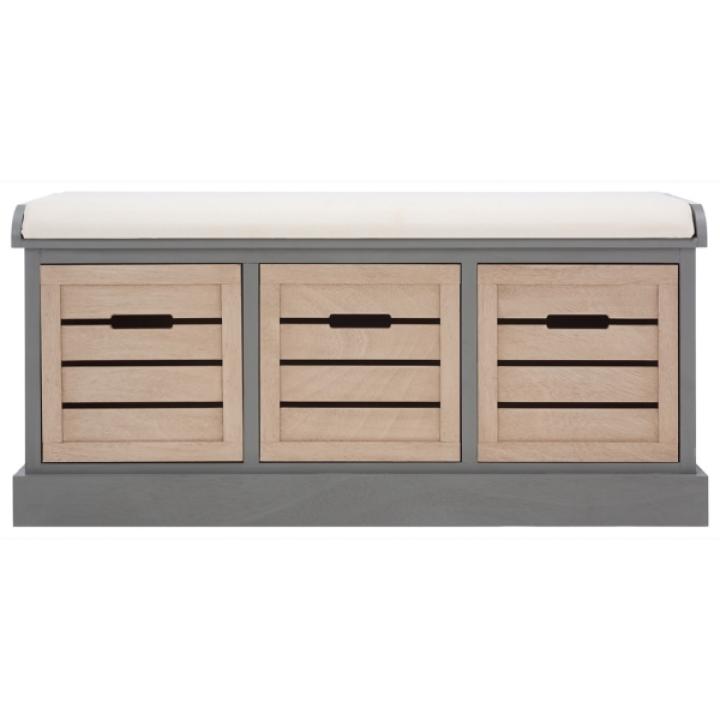 Gray Wood Zella Upholstered Storage Bench