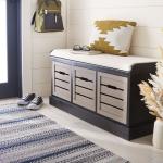 Black Wood Zella Upholstered Storage Bench