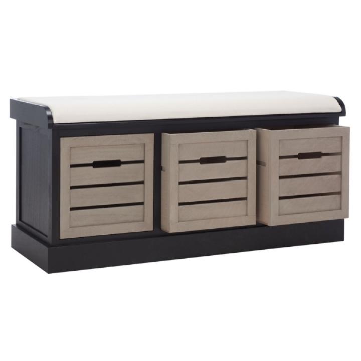 Black Wood Zella Upholstered Storage Bench