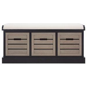 Black Wood Zella Upholstered Storage Bench