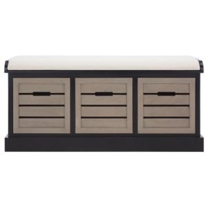 Black Wood Zella Upholstered Storage Bench