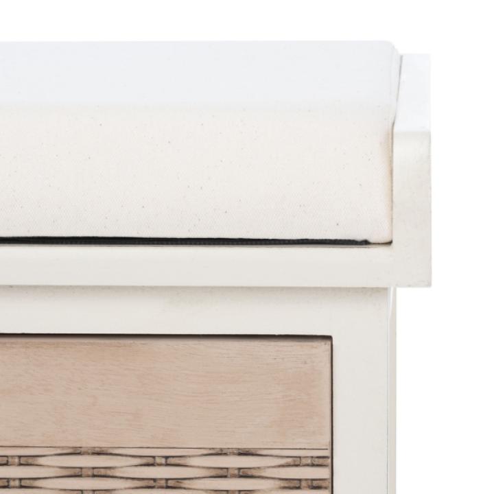White Upholstered Lanie 2-Drawer Storage Bench