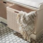 White Upholstered Lanie 2-Drawer Storage Bench