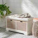 White Upholstered Lanie 2-Drawer Storage Bench
