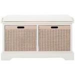 White Upholstered Lanie 2-Drawer Storage Bench