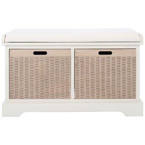 White Upholstered Lanie 2-Drawer Storage Bench