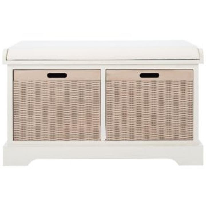 White Upholstered Lanie 2-Drawer Storage Bench
