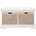 White Upholstered Lanie 2-Drawer Storage Bench