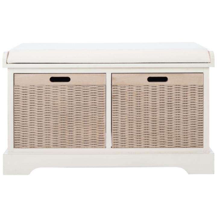 White Upholstered Lanie 2-Drawer Storage Bench