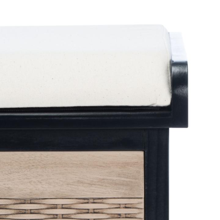 Black Upholstered Lanie 2-Drawer Storage Bench