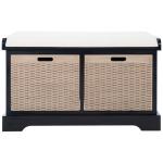 Black Upholstered Lanie 2-Drawer Storage Bench