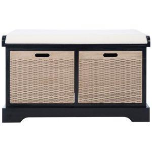 Black Upholstered Lanie 2-Drawer Storage Bench