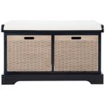 Black Upholstered Lanie 2-Drawer Storage Bench