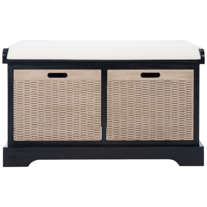 Black Upholstered Lanie 2-Drawer Storage Bench