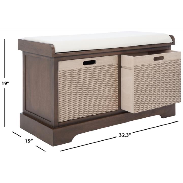 Brown Upholstered Lanie 2-Drawer Storage Bench