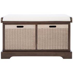 Brown Upholstered Lanie 2-Drawer Storage Bench