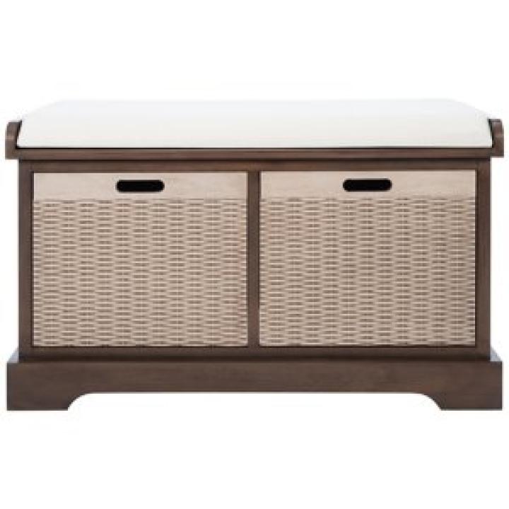 Brown Upholstered Lanie 2-Drawer Storage Bench