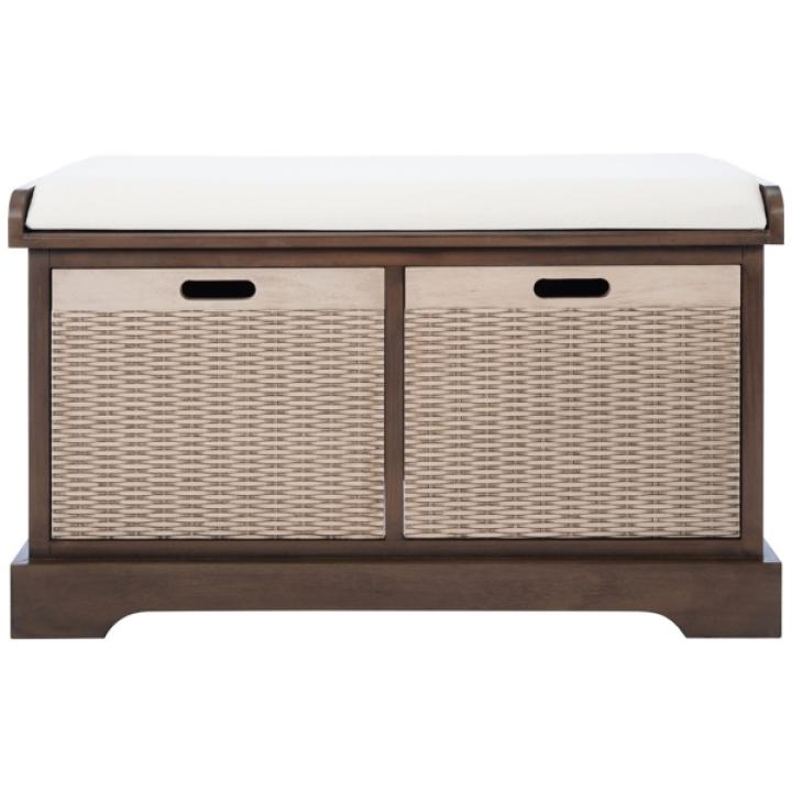 Brown Upholstered Lanie 2-Drawer Storage Bench