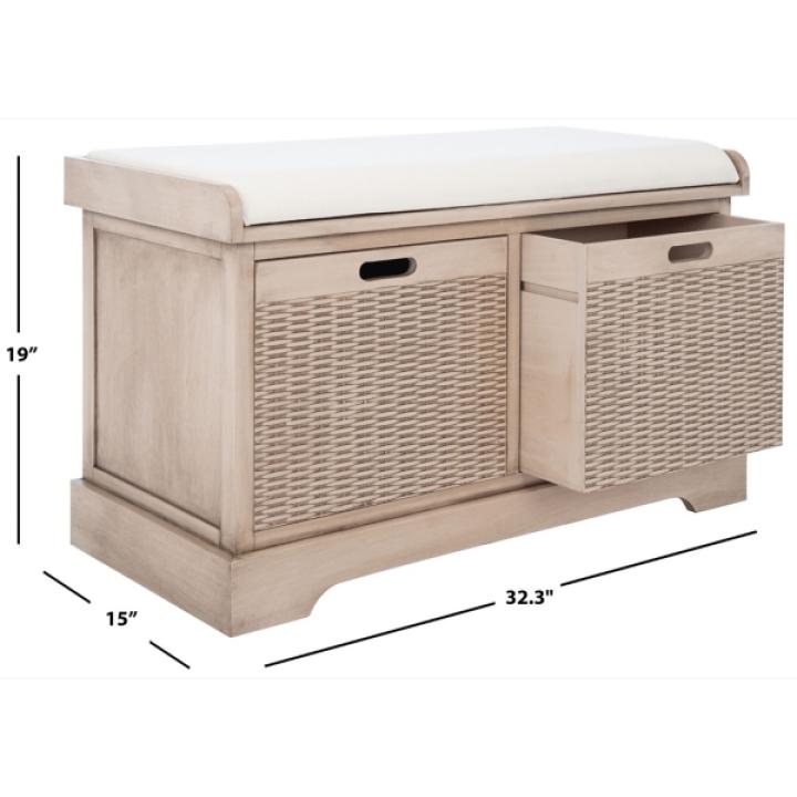 Sand Upholstered Lanie 2-Drawer Storage Bench