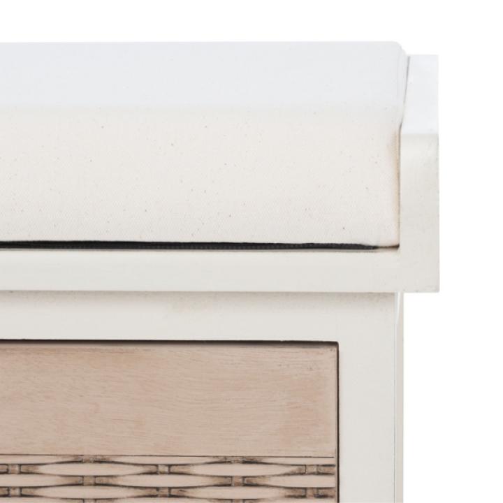 White Upholstered Lanie 3-Drawer Storage Bench