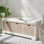 White Upholstered Lanie 3-Drawer Storage Bench