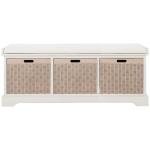 White Upholstered Lanie 3-Drawer Storage Bench
