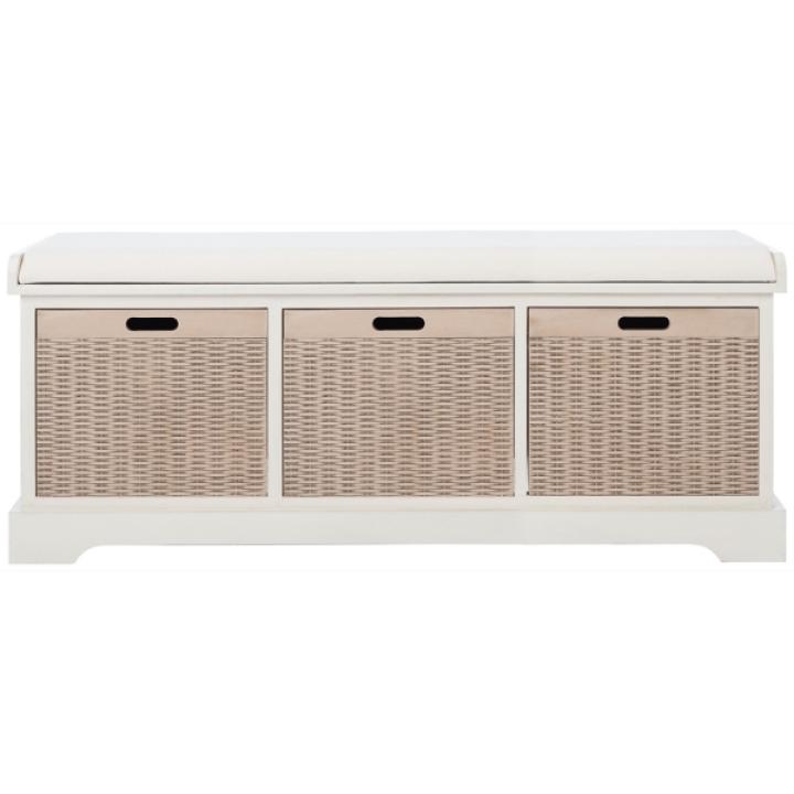 White Upholstered Lanie 3-Drawer Storage Bench