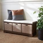 Brown Upholstered Lanie 3-Drawer Storage Bench