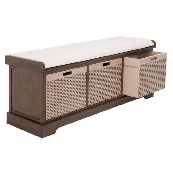 Brown Upholstered Lanie 3-Drawer Storage Bench