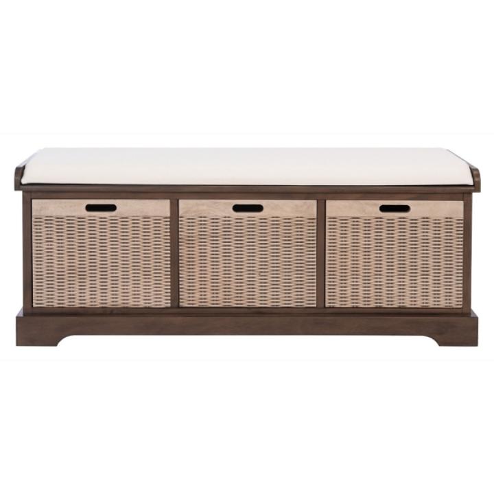 Brown Upholstered Lanie 3-Drawer Storage Bench