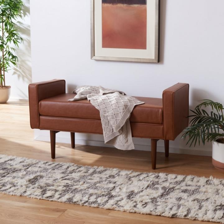 Light Brown Faux Leather Henrie Bench