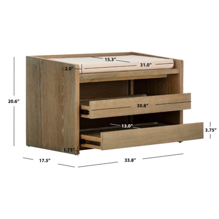 Rustic Oak Wood Irma Open Shelf Bench