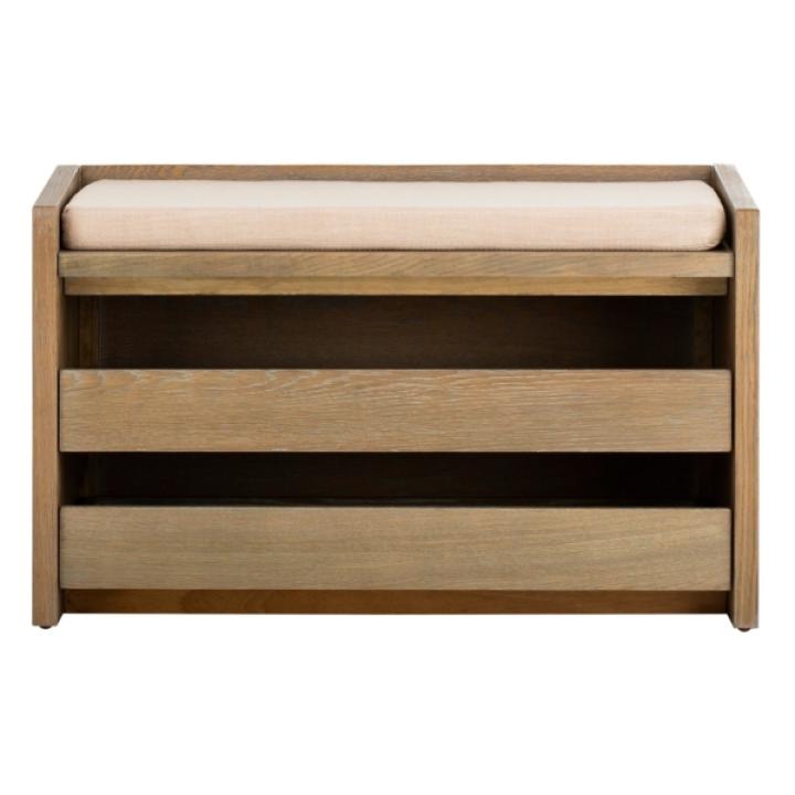 Rustic Oak Wood Irma Open Shelf Bench