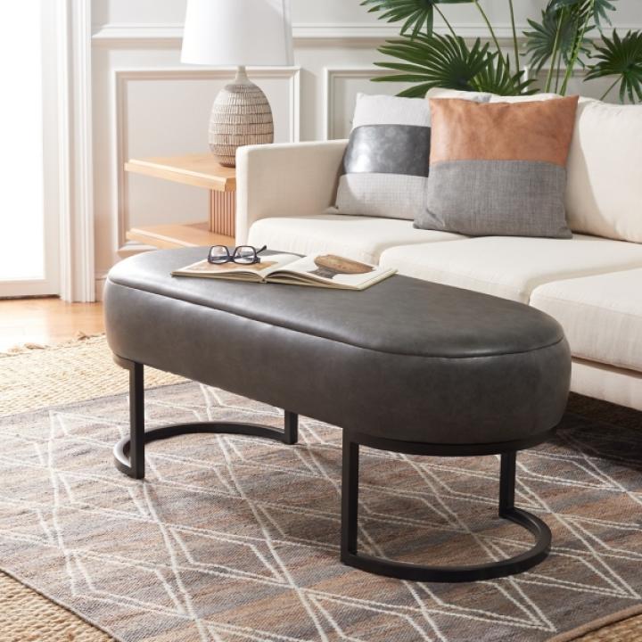 Cognac Faux Leather Leota Bench