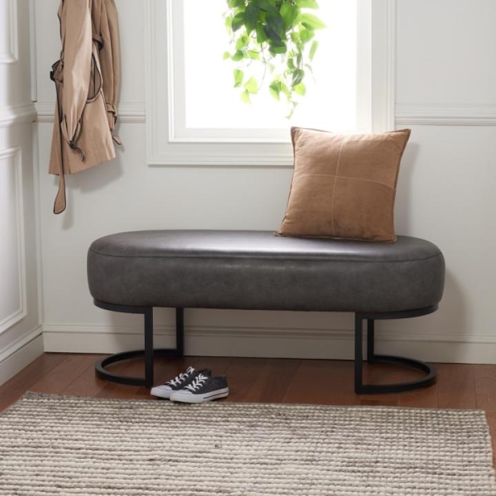 Cognac Faux Leather Leota Bench