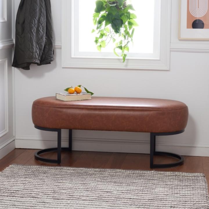 Gray Faux Leather Leota Bench