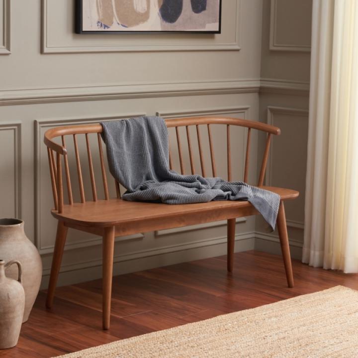 Honey Brown Wood Spindle Blanchard Bench