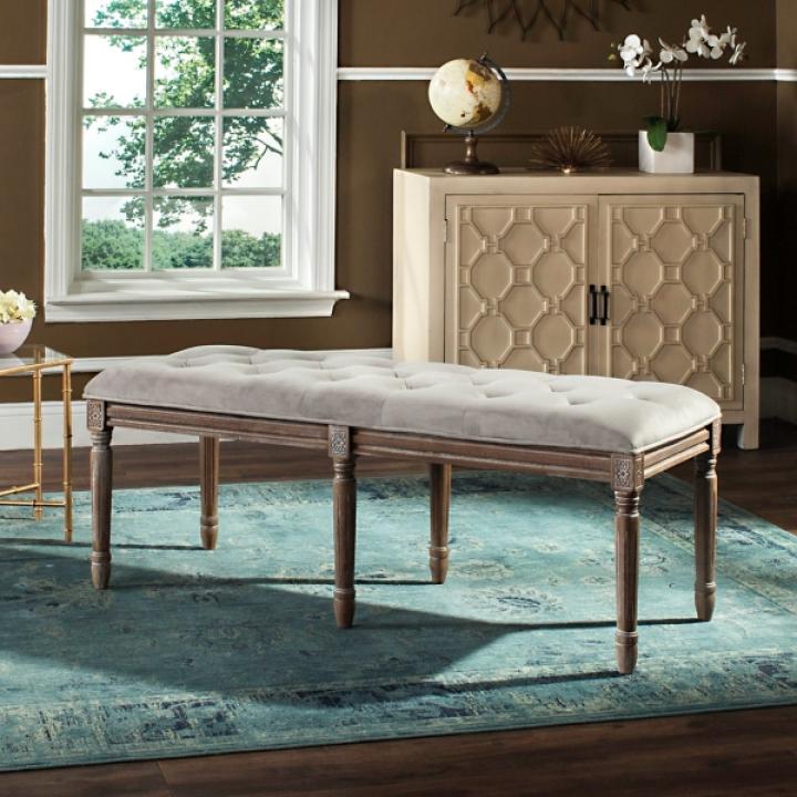 Gray Tufted Velvet Lucita Bench