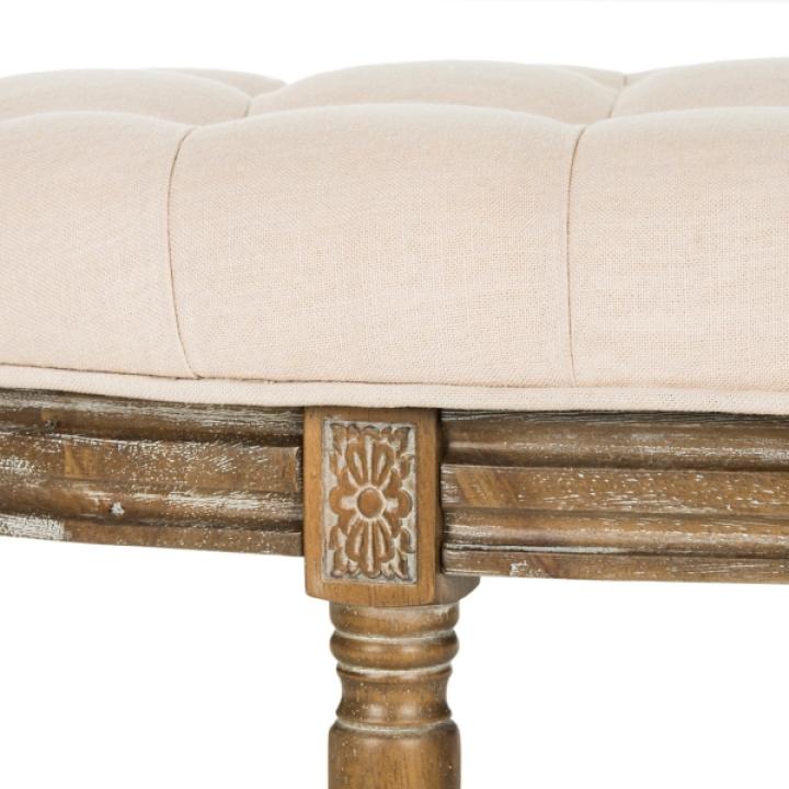 Beige Tufted Linen Abi Semicircle Bench