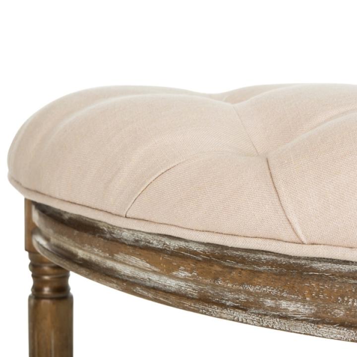 Beige Tufted Linen Abi Semicircle Bench