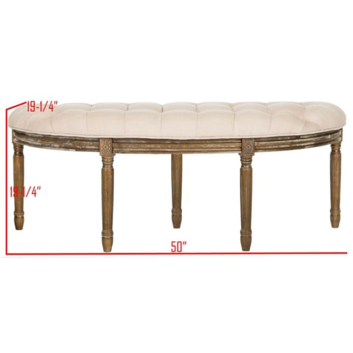 Beige Tufted Linen Abi Semicircle Bench