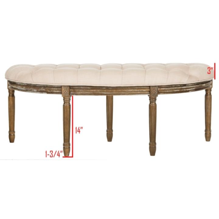Beige Tufted Linen Abi Semicircle Bench