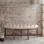 Beige Tufted Linen Abi Semicircle Bench